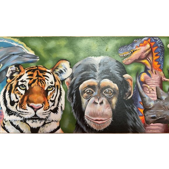 HAND PAINTED WILD ANIMALS SIGNED BY CARLIE MEYERS LONGBOARD SKATEBOARD 39"X9.5" - Picture 1 of 6